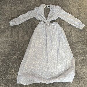 White Gray Long Sleeve Plunge Sundress